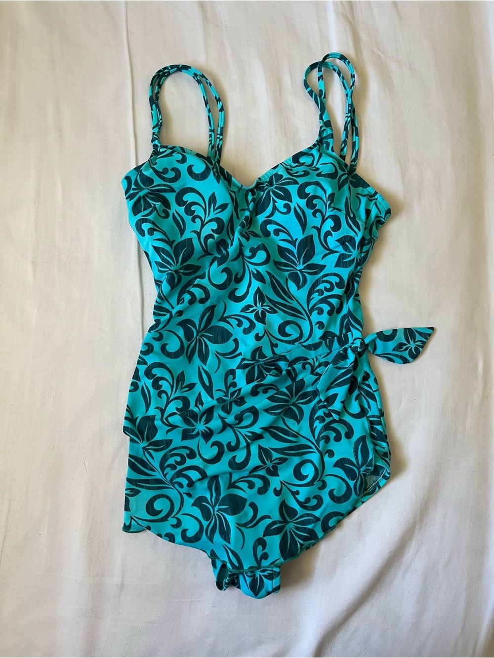 Y2K 2000s Turquoise Floral One-Piece Swimsuit Size Large